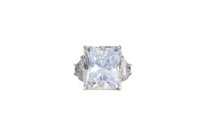 J. Birnbach GIA Certified 15.25 Carat H VS2 Radiant Diamond Three-Stone Ring