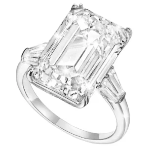GIA Certified 10 Carat Emerald Cut Diamond Three Stone Ring in Platinum