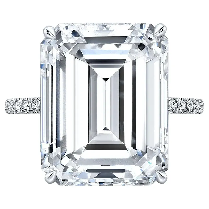 GIA Certified 10.11 Emerald Cut Diamond Ring in 18K White Gold with pavè 1 GIA Certified 10.11 Emerald Cut Diamond Ring in 18K White Gold with pavè