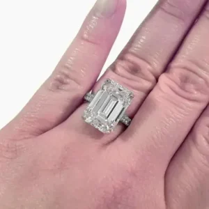 GIA Certified 10.11 Emerald Cut Diamond Ring in 18K White Gold with pavè 7 GIA Certified 10.11 Emerald Cut Diamond Ring in 18K White Gold with pavè