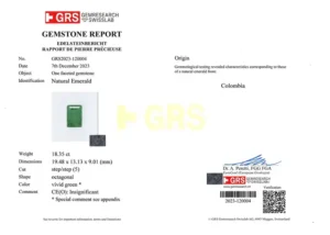 GRS Certified 18.34 Carat COLOMBIAN No Oil Emerald Cut Diamond Ring