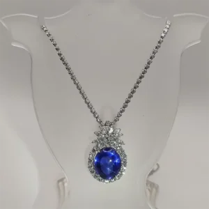 Gublin Certified 26.88ct Unheated Blue Star Sapphire & 7.41ct Diamond Necklace
