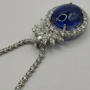 Gublin Certified 26.88ct Unheated Blue Star Sapphire & 7.41ct Diamond Necklace