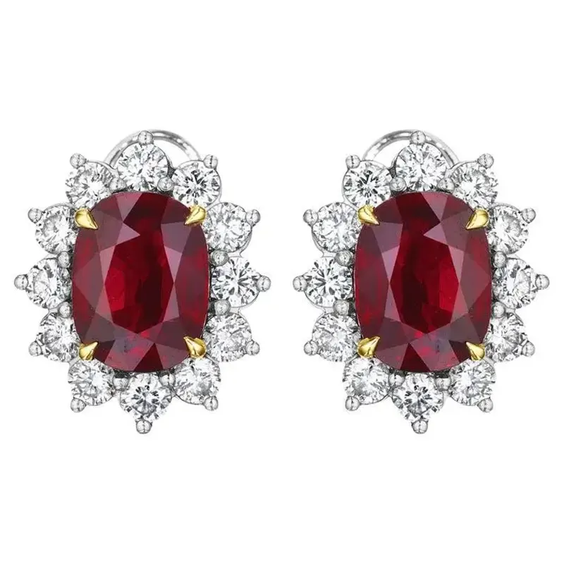 10.23ct Certified Natural Cushion Ruby & Diamond Halo Earrings in Platinum & 18K 1 10.23ct Certified Natural Cushion Ruby & Diamond Halo Earrings in Platinum & 18K