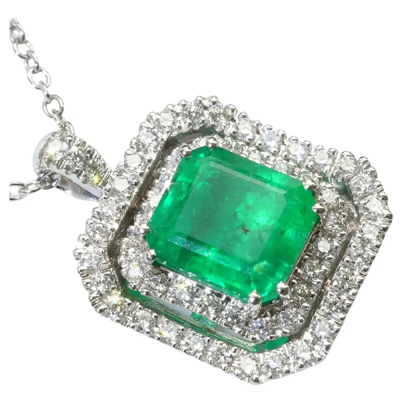 Emerald Diamond Pendant 3 Ct 0.41 Ct White Gold Panjshir Afghanistan Great Color 2 Emerald Diamond Pendant 3 Ct 0.41 Ct White Gold Panjshir Afghanistan Great Color