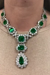 Bulgari Rome Elizabeth Taylor Style Colombian Emerald Diamond Necklace Set