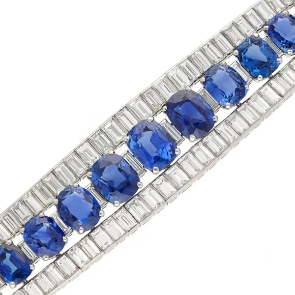 Van Cleef & Arpels Oval Sapphires and Baguette Diamond Bracelet Circa 1938