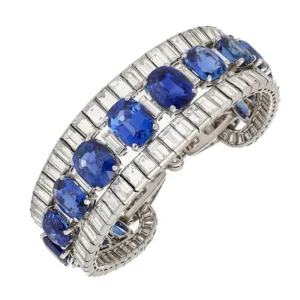Van Cleef & Arpels Oval Sapphires and Baguette Diamond Bracelet Circa 1938