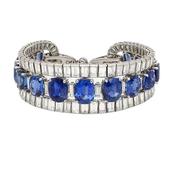Van Cleef & Arpels Oval Sapphires and Baguette Diamond Bracelet Circa 1938