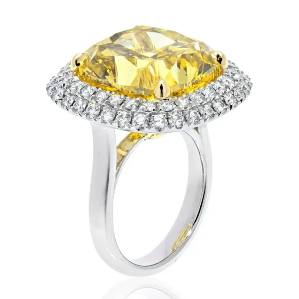 21 Carat Cushion Cut Fancy Deep Brownish Yellow VVS1 Double Halo Engagement Ring