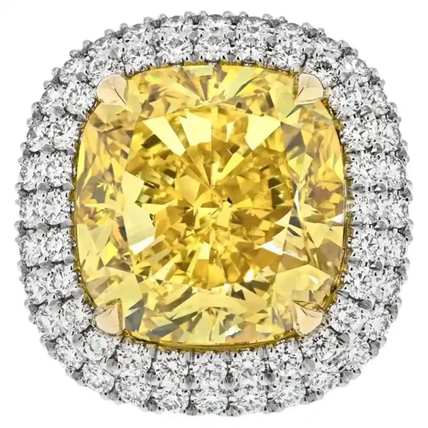 21 Carat Cushion Cut Fancy Deep Brownish Yellow VVS1 Double Halo Engagement Ring