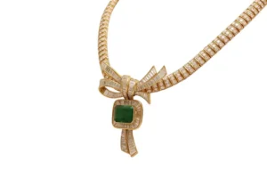 18 kt. Yellow Gold Adler Genève Set Necklace & Earrings With Emeralds & Diamonds
