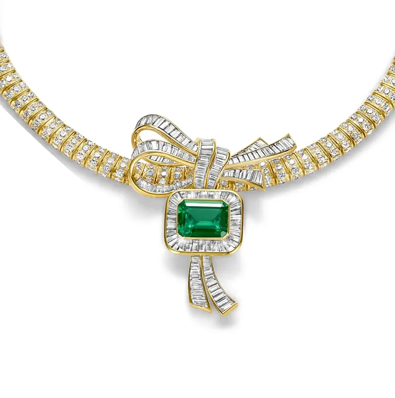 18 kt. Yellow Gold Adler Genève Set Necklace & Earrings With Emeralds & Diamonds 4 18 kt. Yellow Gold Adler Genève Set Necklace & Earrings With Emeralds & Diamonds