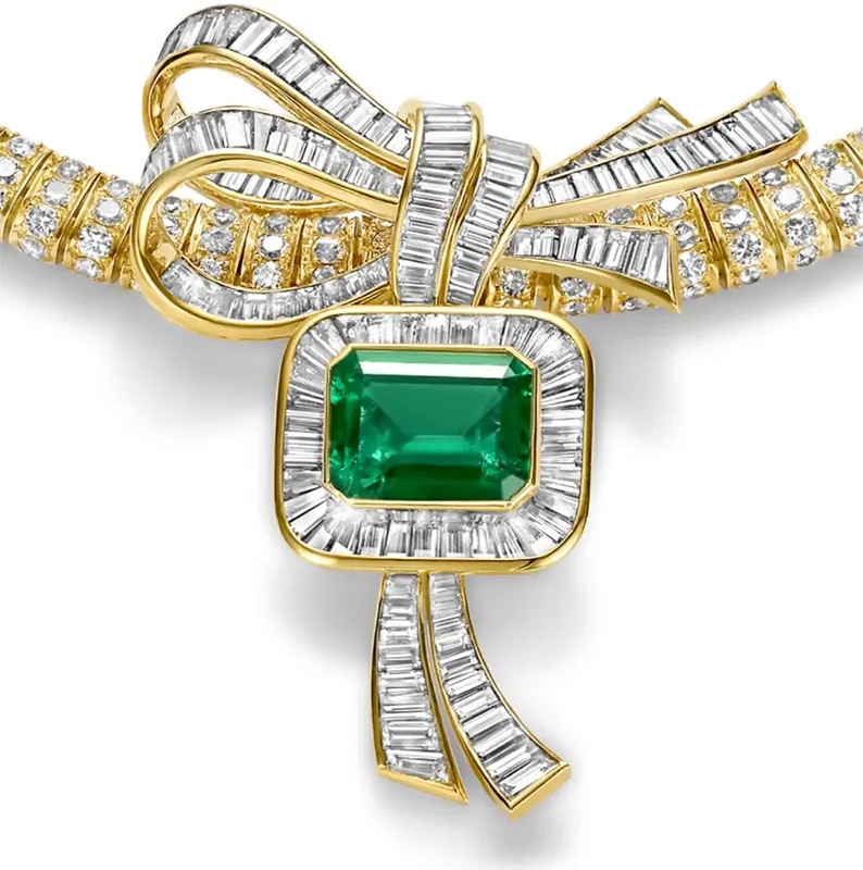 18 kt. Yellow Gold Adler Genève Set Necklace & Earrings With Emeralds & Diamonds 5 18 kt. Yellow Gold Adler Genève Set Necklace & Earrings With Emeralds & Diamonds