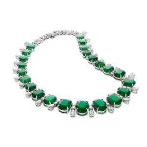 142.06ct Oval & Cushion Cut Emerald & Pear Shape Diamond Necklace