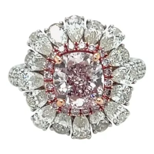 GIA Certified 2.55 Carat Cushion Cut Pinkish Purple Diamond Engagement Ring