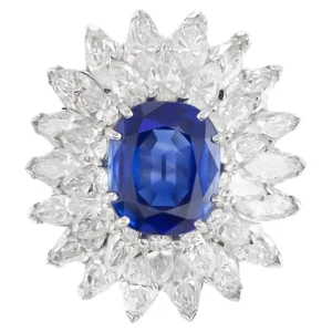 Vintage 1950s 6.63 Carat Kashmir Sapphire and 13.00 Carat Diamond Ring