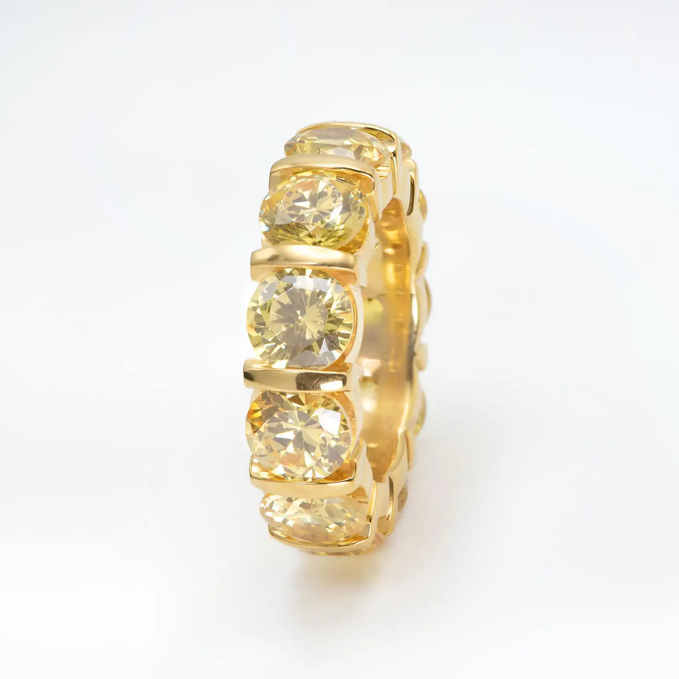 11.25 Carat Round Fancy Vivid Yellow Diamond Eternity Band Ring 2 11.25 Carat Round Fancy Vivid Yellow Diamond Eternity Band Ring