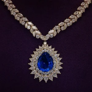 Magnificent Sapphire and Diamond Gold Pendant Brooch Statement Necklace