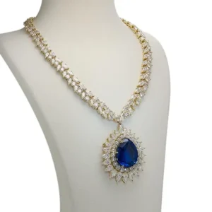 Magnificent Sapphire and Diamond Gold Pendant Brooch Statement Necklace