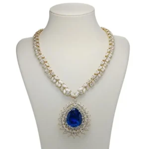 Magnificent Sapphire and Diamond Gold Pendant Brooch Statement Necklace