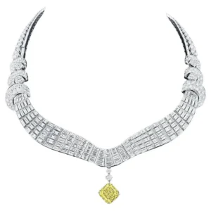 Emilio Jewelry Gia Certified Magnificent Fancy Intense Yellow Diamond Necklace