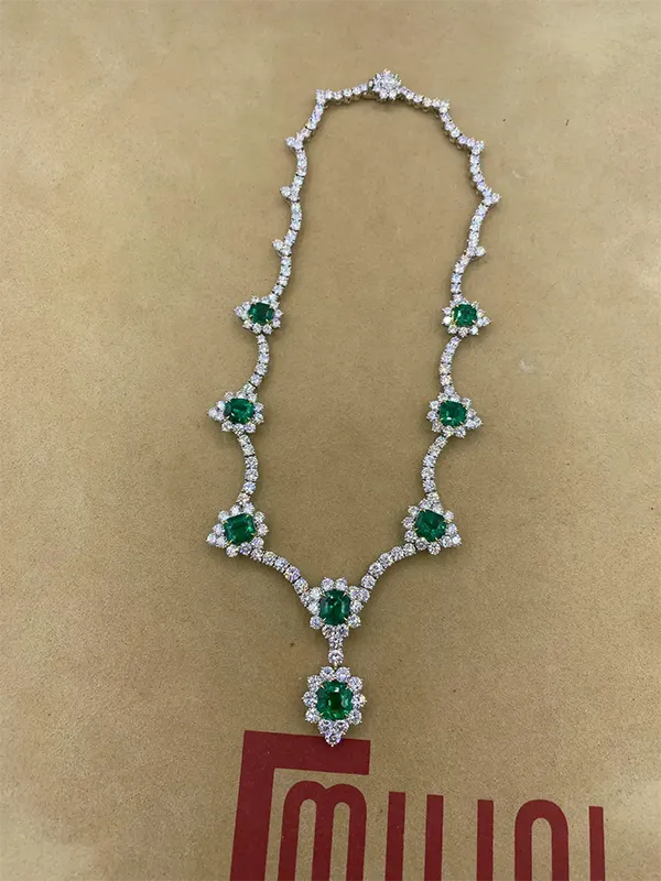 Emilio Jewelry Certified Muzo Colombian Vivid Green Emerald Diamond Necklace 3 Emilio Jewelry Certified Muzo Colombian Vivid Green Emerald Diamond Necklace