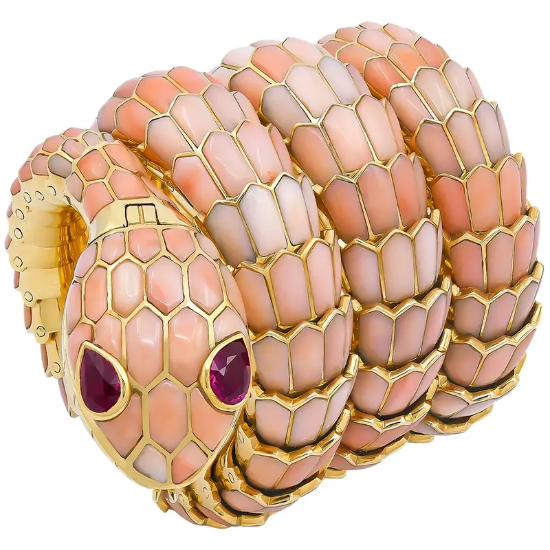 Bulgari Serpenti Vintage Pink Coral Bracelet-Watch, circa 1970