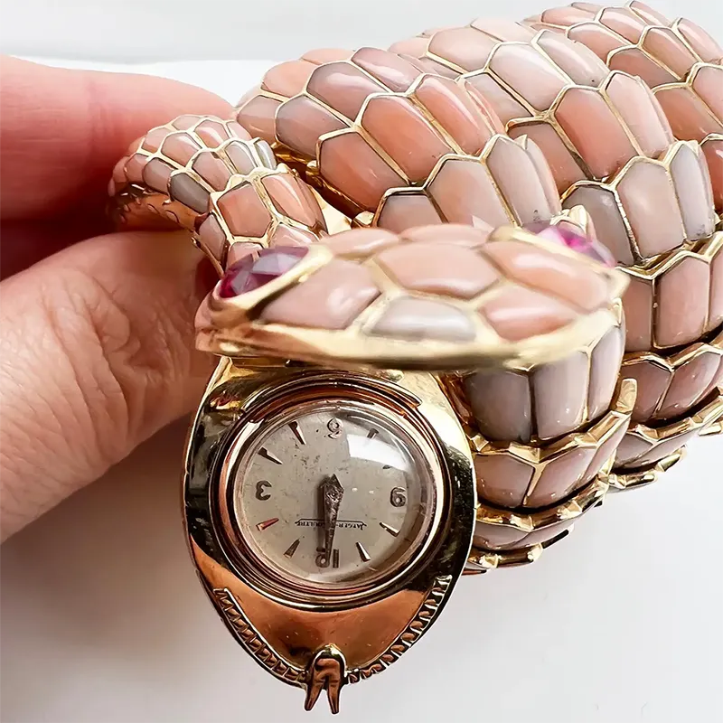 Exquisite Bulgari Serpenti Vintage Pink Coral Bracelet-Watch circa 1970 5 Bulgari Serpenti Vintage Pink Coral Bracelet-Watch, circa 1970