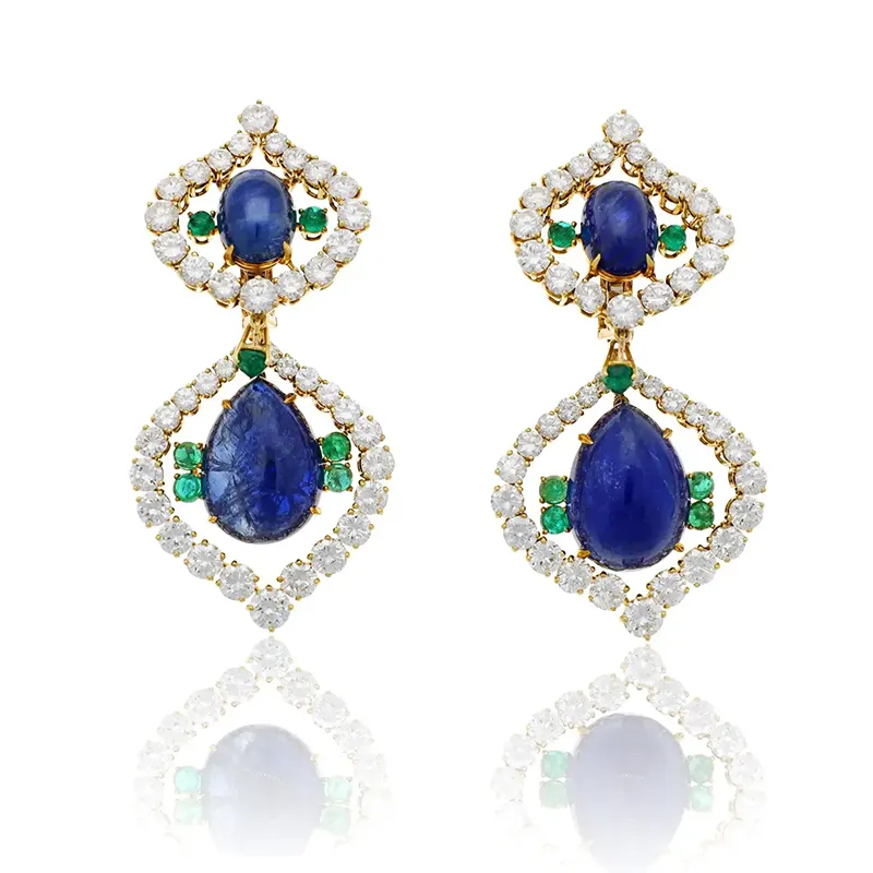 Rare CARTIER Sapphire Emerald and Diamond Necklace and Earrings Set 131.69ct 3 CARTIER Sapphire Emerald and Diamond Necklace and Earrings Set