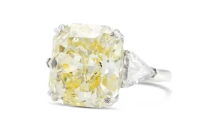 15.04 Carat Cushion Cut Fancy Intense Yellow Diamond Engagement Ring