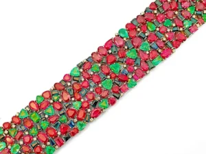 Luxury Mughal Empire Burma Ruby Emerald & Sapphire Bracelet 18K Yellow Gold 10 Mughal Empire Burma Ruby Emerald & Sapphire Bracelet