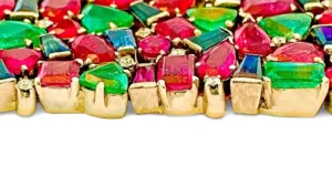 Luxury Mughal Empire Burma Ruby Emerald & Sapphire Bracelet 18K Yellow Gold 11 Mughal Empire Burma Ruby Emerald & Sapphire Bracelet