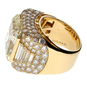 Bulgari Rome Fancy Yellow Cut Cornered Square 22.50 Carat Diamond Trombino Ring