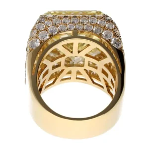 Bulgari Rome Fancy Yellow Cut Cornered Square 22.50 Carat Diamond Trombino Ring