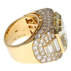 Bulgari Rome Fancy Yellow Cut Cornered Square 22.50 Carat Diamond Trombino Ring