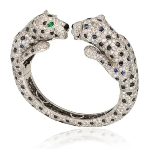 CARTIER Panthere Sapphire Onyx Emerald and Diamond Bangle