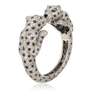 CARTIER Panthere Sapphire Onyx Emerald and Diamond Bangle