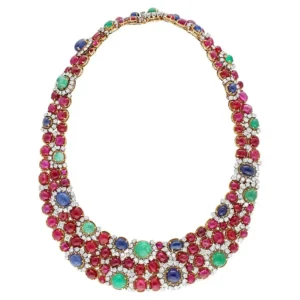 Van Cleef & Arpels Cabochon Ruby Emerald Sapphire and Diamond Necklace