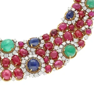 Van Cleef & Arpels Cabochon Ruby Emerald Sapphire and Diamond Necklace