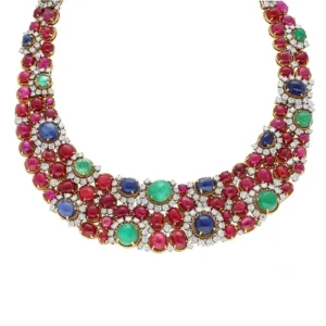 Van Cleef & Arpels Cabochon Ruby Emerald Sapphire and Diamond Necklace