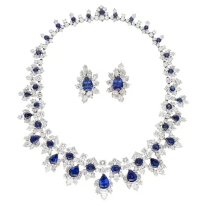 HARRY WINSTON Sapphire and Diamond Bib Necklace and Ear Clips