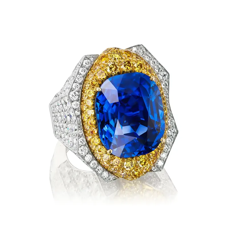 Rare David Webb Burma Sapphire and Diamond Ring 26.28ct 3 David Webb Burma Sapphire and Diamond Ring