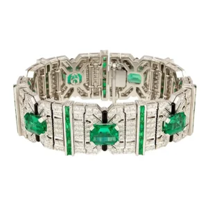 Emerald and Diamond Cuff Bracelet Art Déco Design by Ella Gafter