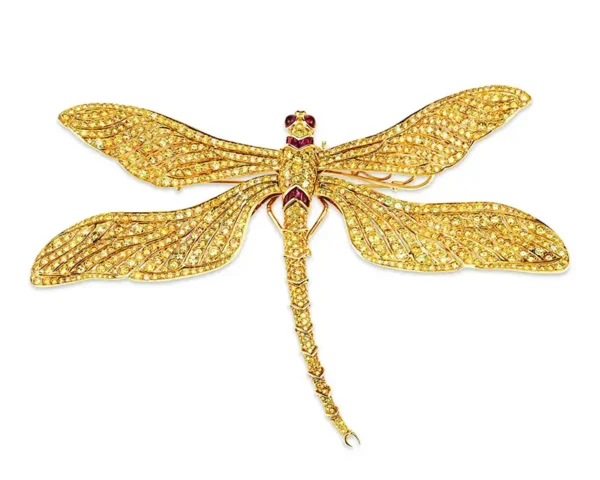 Fancy Vivid Yellow Diamond Dragonfly Brooch