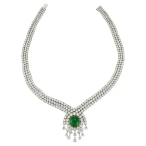 Van Cleef & Arpels Diamond & Colombian Cabochon Emerald Necklace