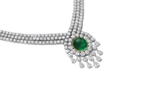 Van Cleef & Arpels Diamond & Colombian Cabochon Emerald Necklace