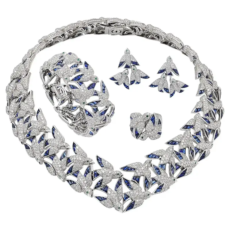 Rare Cartier Les Oiseaux Liberees Sapphire Diamond 5 Piece Suite 1 Cartier 'Les Oiseaux Liberees' Sapphire Diamond 5 Piece Suite