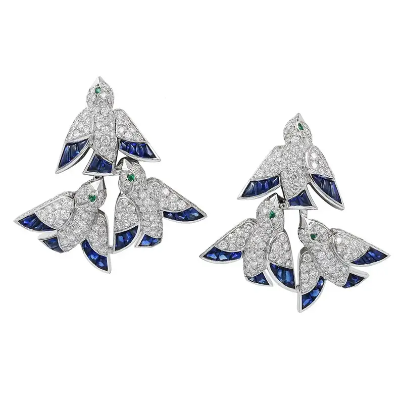 Rare Cartier Les Oiseaux Liberees Sapphire Diamond 5 Piece Suite 5 Cartier 'Les Oiseaux Liberees' Sapphire Diamond 5 Piece Suite