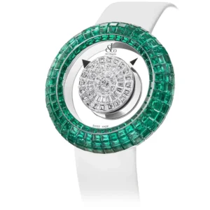 Brilliant Mystery Emeralds Diamonds White Gold on Strap 38mm Jacob & Co.